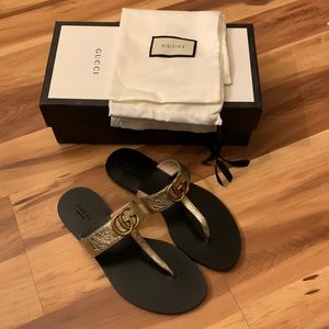 Gucci gold Marmont sandals